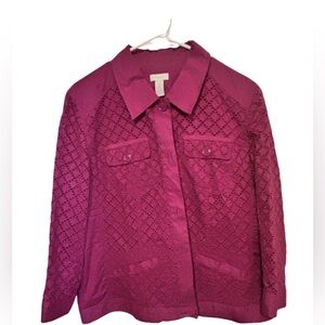 Chico Magenta Lace Button-Front Jacket Size 3 (XL)